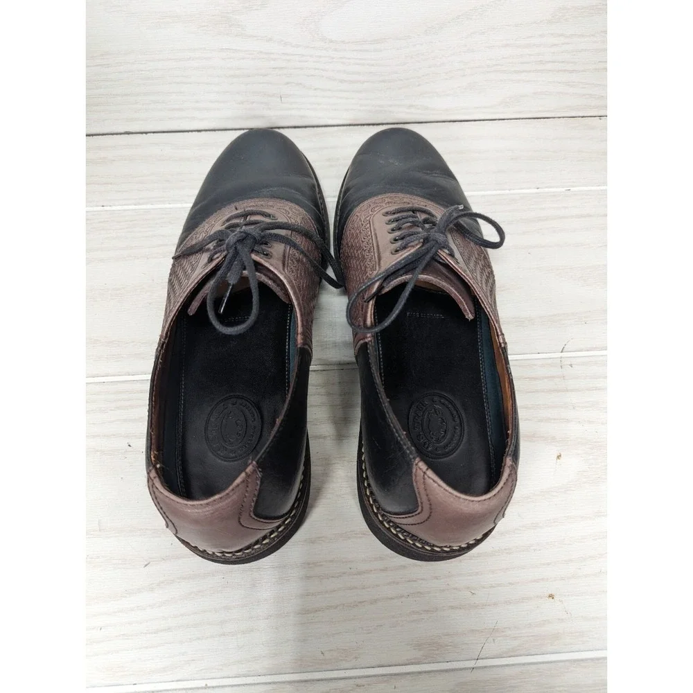 VTG HS‎ Trask Saddle Dress Shoes Mens Sz 9.5M Brown Black Leather Oxfords H4065